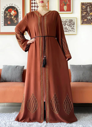 Elegant Women's Party Dress Chiffon Loose Open Zipper Abaya Muslim Islamic Clothing Cardigan Style for Special Occasions