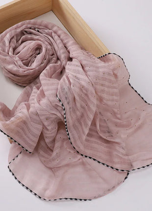 New Designs Cotton Linen hajib Scarf Stripe Islamic Ladies Head Scarf Headwear Lace Malaysian Women's Scarves Ramadan Turban