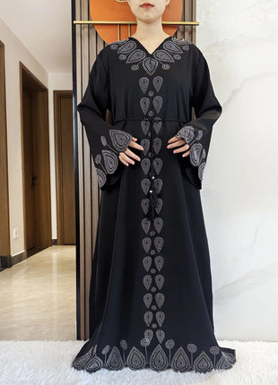 New 2024 Dubai Diamond Muslim Modest Dress for Women Elegant Arabic Femme Hijab Abaya 2024 Islamic Long Sleeve Turkey Clothing