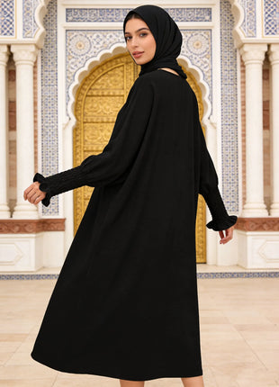 Minimalist Black Front-Zip Plain Abaya Maxi Dress Women Muslim Egyptian Kaftan Ramadan Jalabiya Islam Saudi Arabic Outfits 2025