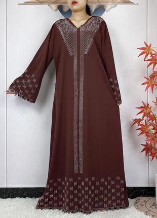 New Muslim Fashion Women Dress Chiffon Diamond Long Sleeves Casual Clothing African Abaya Women Robe Dubai Turkey Islamic Robe