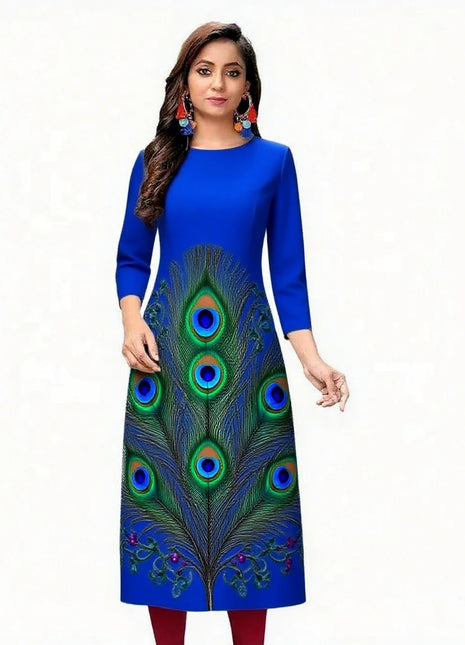 Dress Kurt women's Fashionable And Elegant Long Sleeved Straight Tube Casual Round Neck Peacock Pattern Noble Skirt 2026