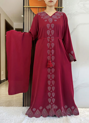 New 2024 Dubai Diamond Muslim Modest Dress for Women Elegant Arabic Femme Hijab Abaya 2024 Islamic Long Sleeve Turkey Clothing