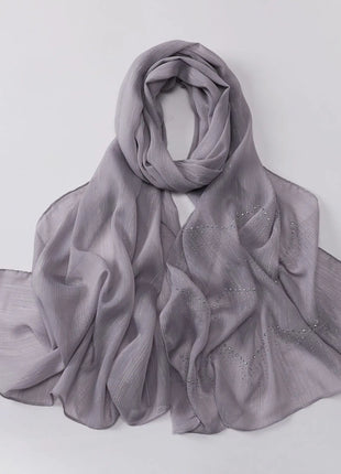 Luxury Rhinestone Chiffon Hijabs Woman Muslim Scarf Shawls Solid Lady Party Shawl Wraps Islamic Turban Female Headscarf Ramadan
