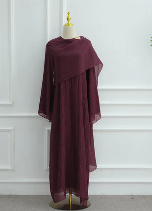 Two Piece Middle East Muslim Cardigan Set for Women Ramadan Eid Dubai Modest Abaya Dress Elegant Islam Solid Turkey Robe Outfit