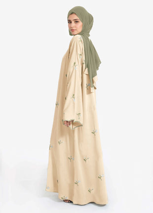 Stylish Muslim Islamic Abaya for Women Light Green Floral Embroidery Delicate Cuffs Ideal for UAE Saudi Arabia Qatar