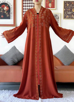 2024 Women Party Dress Chiffon Open Abaya Golden Stones Muslim Women Dress Islamic Clothing Cardigan Abaya Women Muslim Dress