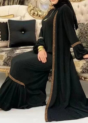 Muslim Women Hijab Dress 2 Piece Set Eid Lantern Sleeve Maxi Long Dress Islamic Clothing Caftan Kimono Big Swing Abaya Dresses