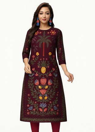 Muslim 2026 Women's Kurt Fashionable And Elegant Straight Tube Casual Slit hem Pattern Peacock Abito Donna Musulmana