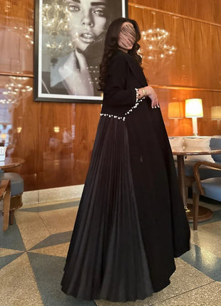 Eid Muslim Pearl Abaya for Women Beading Ramadan Cardigan Pleated Long Dress Morocco Kaftan Long Abayas Dubai Robe Jalabiya 2024