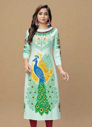 Muslim Kurtta Women's Casual Fashion Dress Slit hem Straight Tube Casual Ethnic Peacock National Style Abito Donna Musulmana