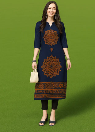 Muslim Women's Kurtta Casual Fashion Dress Straight Tube Casual Ethnic Flower Muslim Fashion Long Sleeve Dresses National Style