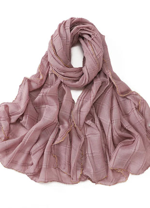 13 Color 80*180cm New Simple Silver Wire Wrinkle Plaid Solid Color Chain Gold Border Scarf Muslim Women Hijab Wrap Ramadan Islam