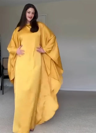 Eid Shiny Batwing Satin Abaya Dubai Luxury 2024 Muslim Abayas For Women Maxi Kaftan Dress Islamic Clothing Caftan Marocain Femme