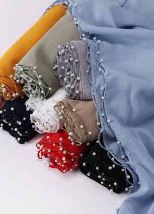 High Quality Women Beads Tassles Hijab Plain Long Scarf Shawls Malaysia Headband Muslim Arab Headscarf Wrap Shaylas 175*70cm