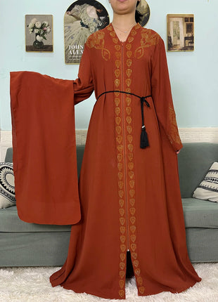 Muslim Open Abayas For Women 2024 Pure Chiffon Zipper Diamonds Loose Femme Robe Islam Dubai Boubou Moroccan Caftan With Turban