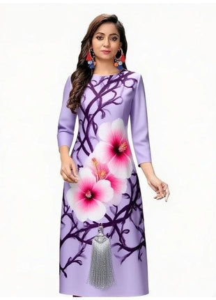 National style Muslim Women Kurtta Casual Dress Slit hem Straight Casual Ethnic Mandarin 3D Design Suitable Caftan Femme