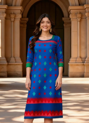 Muslim Peacock Kurtta Women Casual Fashion Dress National style Straight Tube Casual Ethnic Abito Donna Musulmana Turkish Abaya