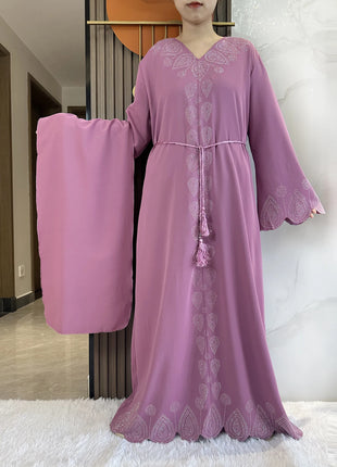New 2024 Dubai Diamond Muslim Modest Dress for Women Elegant Arabic Femme Hijab Abaya 2024 Islamic Long Sleeve Turkey Clothing