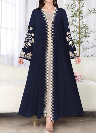 Muslim Women's Long Sleeve Printed Abaya Cardigan Elegant Fashion plus Size Outerwear Polyester Fabric Digital Printing