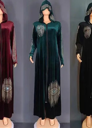 African Dresses for Women Spring Autumn African Women Long Sleeve V-neck Polyester Sequined Long Robes African Clothes Women