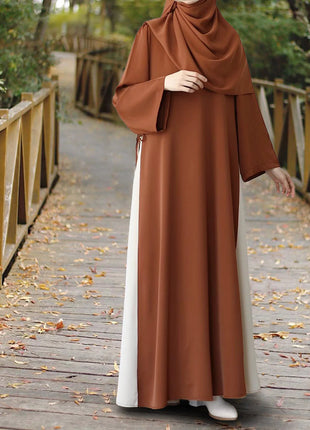 Muslim Women Modest Long Dress Patchwork Drawstring Arab Robe Vestidos Jalabiya Dubai Saudi Abayas Morocco Eid Ramadan Dresses