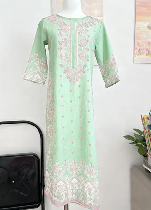 Muslim Women Kurt Casual Dress Slit hem Straight Casual Ethnic Turkish Abaya Mandarin Flowers Regular Size 3D Design Suitable