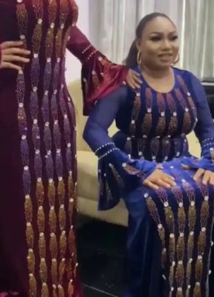 African Party Dresses For Women 2025 Elegant Beading Sequins Velvet Maxi Dress African Clothes Robe Africaine Femme High Quality