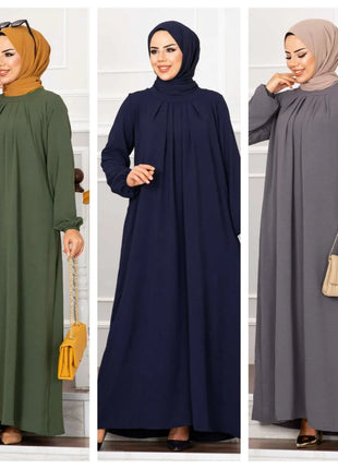 Women Eid Muslim Dress Ramadan Morocco Pleated Party Dresses Dubai Kaftan Islam Vestidos Arab Long Robe Solid Abaya Modest