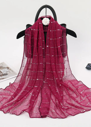 1PCS Spring and Autumn Women's High Elasticity sequin Chain Scarf, Wick Silk Long Scarf, Indian Scarf, Slide Silk Scarf