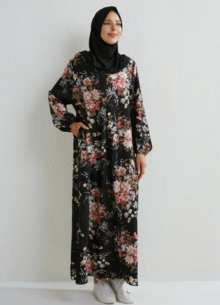 Muslim Dresses Women Maxi Dresses Mujer Vestidoes Female Loose Dresses Full Sleeve Printed Floral Casual Robe Long Dress
