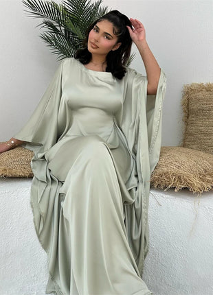 Eid Shiny Batwing Satin Abaya Dubai Luxury 2024 Muslim Abayas For Women Maxi Kaftan Dress Islamic Clothing Caftan Marocain Femme