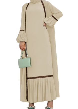 Muslim Women Hijab Dress 2 Piece Set Eid Lantern Sleeve Maxi Long Dress Islamic Clothing Caftan Kimono Big Swing Abaya Dresses