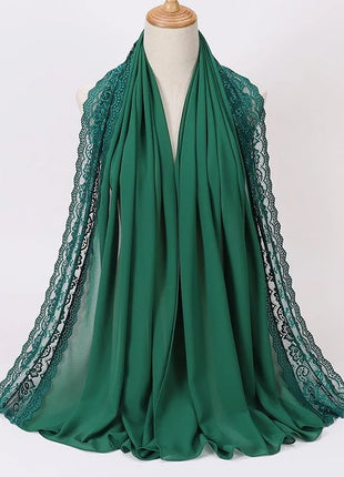 Women Hijabs Muslim Scarf Summer New Pearl Chiffon Lace Solid Color Lady Head Scarf Malaysia Tourism Shawl Turban Wrap Wholesale