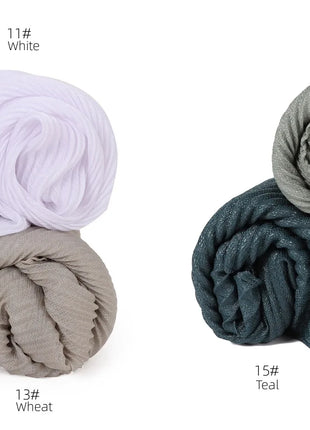 New Breathable Soft Solid Color Silver Silk Crumpled Shiny Pleated Shawl Women's Hair Towel Scarf One Piece Dropshipping