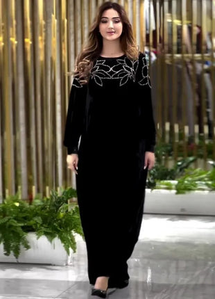 African Dresses For Women Long Sleeve Turkey Diamonds Evening Wedding Party Floor Length Dress Muslim Africa Clothes 2024