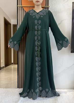 New 2024 Dubai Diamond Muslim Modest Dress for Women Elegant Arabic Femme Hijab Abaya 2024 Islamic Long Sleeve Turkey Clothing