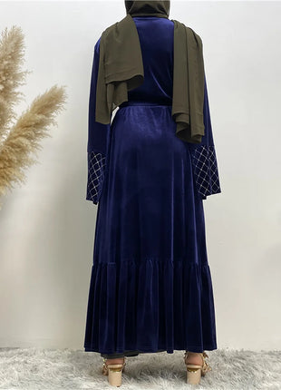 Middle East Winter Fall Velvet Long Sleeve Women Muslim Fashion Maxi Turkey Dress Ramadan Kaftan Dubai Abaya Islamic Clothing