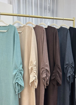 Eid Modest Dress for Women Abaya Lace-up Sleeve Morocco Party Dresses Ramadan Vestidos Largos Kaftan Islam Dubai Arab Long Robe