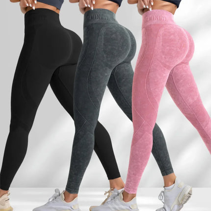 Women Seamless Gym High Waist Yoga Pants Hip Lifting Outdoor Sports Tight Waist Letter Sand Washed Pants Exercise Yoga Leggings