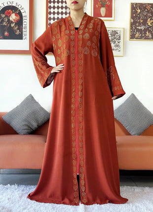 2024 Women Party Dress Chiffon Open Abaya Golden Stones Muslim Women Dress Islamic Clothing Cardigan Abaya Women Muslim Dress