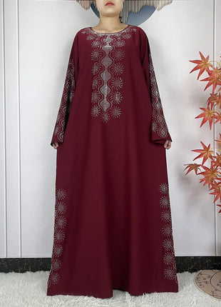 2024 Muslim Sets Women Party Dress Dubai Long Sleeve Diamonds Dashiki Islam Women Chiffon Comfort Fabric African Tradition Abaya