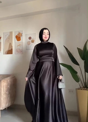 Eid Flare Sleeve Muslim Abaya Women Dresses Sashes Jalabiya Kaftan Solid Vestidos Arab Long Robe Ramadan Morocco Dubai Abayas