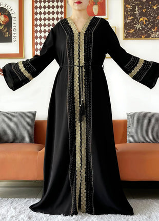 Newest Women Party Dress Chiffon Lace Open Abaya with Zipper Muslim Women Abaya Islamic Clothing Cardigan Muslim Loose Dress