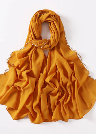 High Quality Women Beads Tassles Hijab Plain Long Scarf Shawls Malaysia Headband Muslim Arab Headscarf Wrap Shaylas 175*70cm