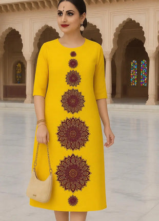 Muslim Dress Kurt Women's Fashionable Elegant Straight Tube Casual Flowers Color Elephant Pattern Islamic Clothing For Women