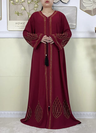 New Dubai Women Elegant Dress Diamonds Chiffon Open Abaya with Zipper Islamic Turkey Clothing Women Muslim Party Evening Dress