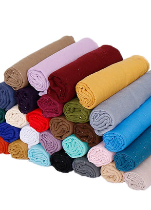 Shimmer Glitter Cotton Viscose Hijab Scarves For Women Muslim Long Shawls Headscarf Wraps Solid Headbands Stole Bufandas Turbans