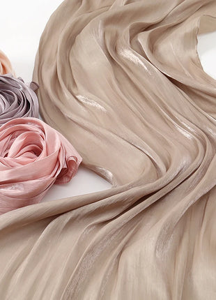 Newest Plain Shimmer Hijab Silk Wrinkle Scarf Muslim Woman Hijab Shawls Islam Woman Long Wraps Femme Headband Pure Turban