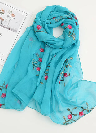 Women Muslim Chiffon Hijab Thin Floral Shawls Wraps Embroidered Scarf Plain Scarves for Woman Muslim Headscarf Islam Turban Veil
